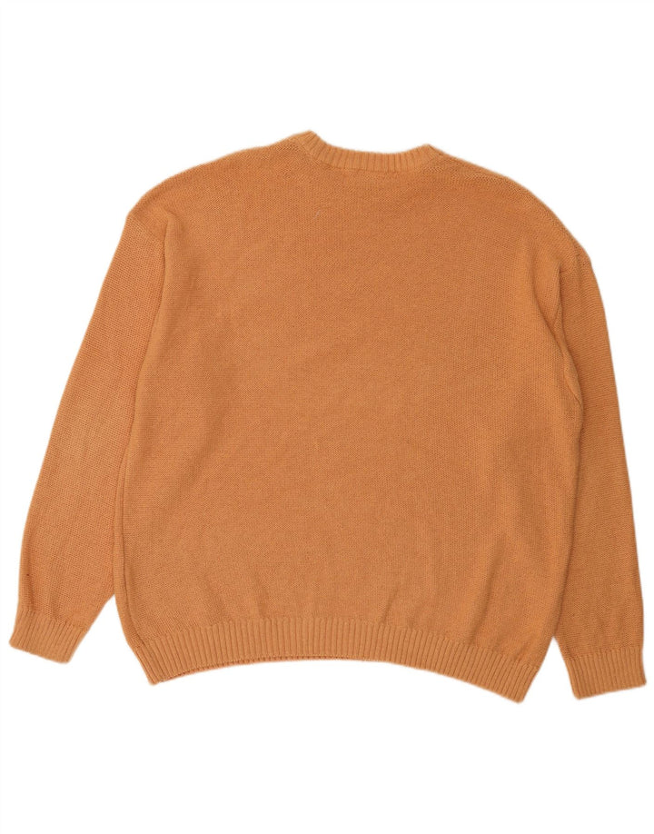 Zara Herren-Pullover mit Rundhalsausschnitt, groß, orangefarbene Baumwolle
