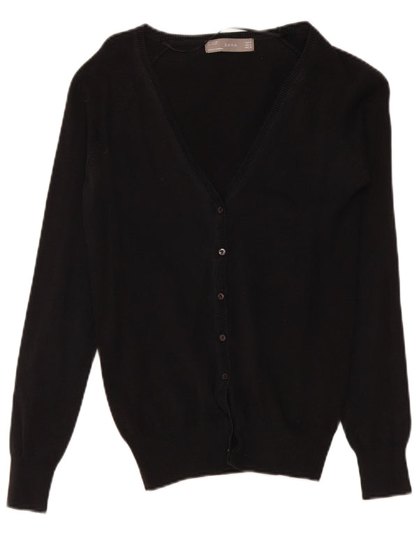 Zara Damen-Cardigan-Pullover UK 12 Mittelschwarze Baumwolle