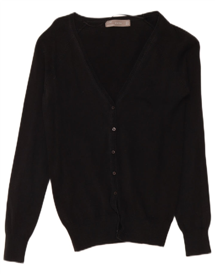 Zara Damen-Cardigan-Pullover UK 12 Mittelschwarze Baumwolle