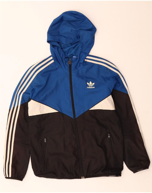 Adidas Regenjacke mit Kapuze für Jungen, 13–14 Jahre, blaues Colourblock-Polyester
