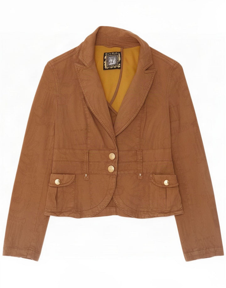 Cappopera Damen 2-Knopf-Blazerjacke IT 42 mittelbraune Baumwolle