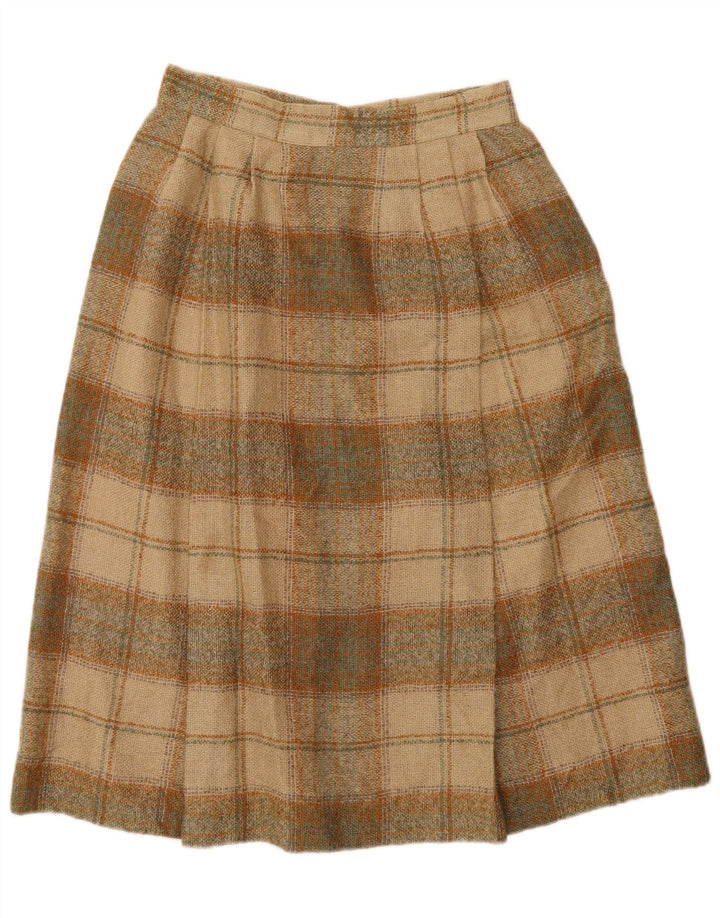Vintage Damen A-Linie Rock W26 Small Beige Karo Polyester