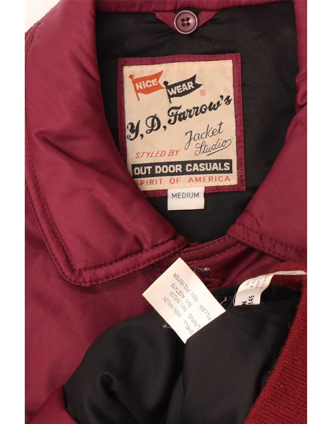 Vintage Herren gepolsterte Bomberjacke UK 38 Medium Burgund Nylon