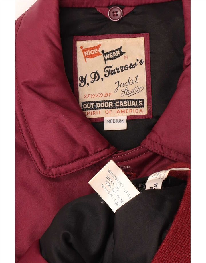 Vintage Herren gepolsterte Bomberjacke UK 38 Medium Burgund Nylon
