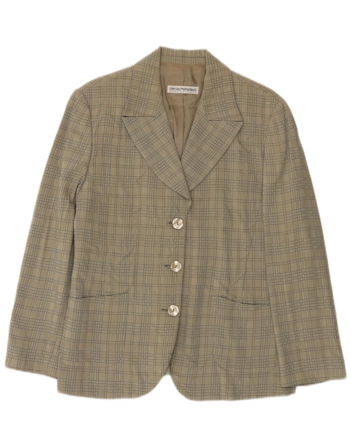 Emporio Armani Damen 3-Knopf-Blazerjacke UK 12 Mittelgrün kariert