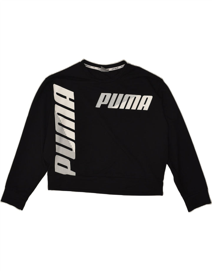 PUMA Womens Graphic Sweatshirt Jumper UK 12 Medium Black Polyester | Vintage Puma | Thrift | Second-Hand Puma | Used Clothing | Messina Hembry 