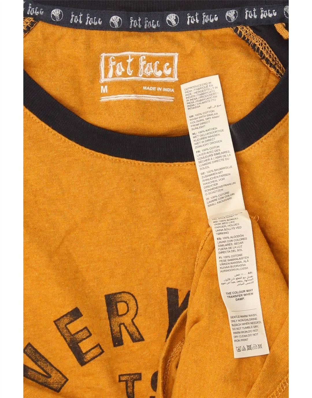 Fat Face Herren-Grafikoberteil aus langärmliger mittelgelber Colourblock-Baumwolle