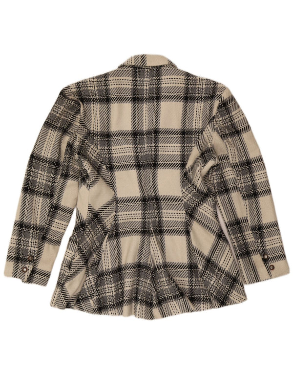 Vintage Damen 2-Knopf-Blazerjacke UK 12 Medium Off White Plaid Wool