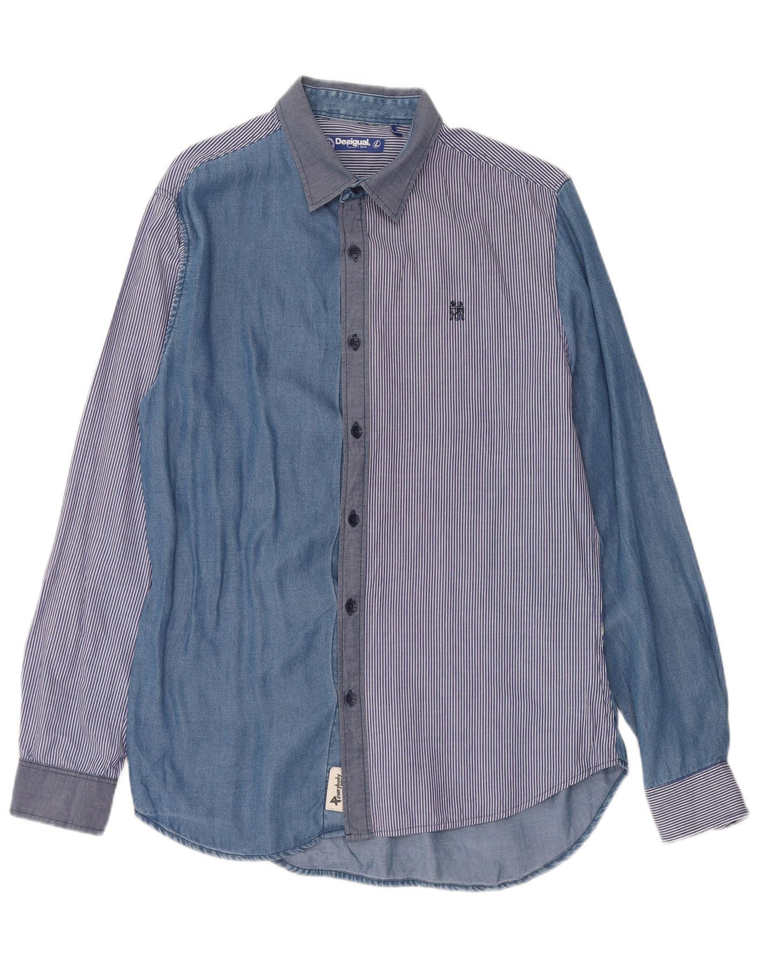 Desigual Herrenhemd Großes blaues Patchwork-Lyocell