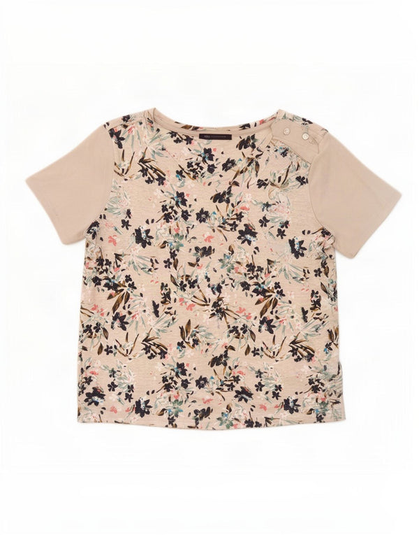 Marks & Spencer Damen T-Shirt Top UK 14 Large Beige Floral Viskose