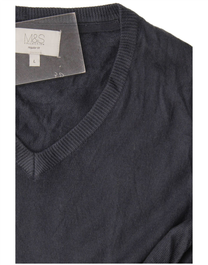 Marks & Spencer Herren-Pullover, reguläre Passform, V-Ausschnitt, Größe L, Marineblau