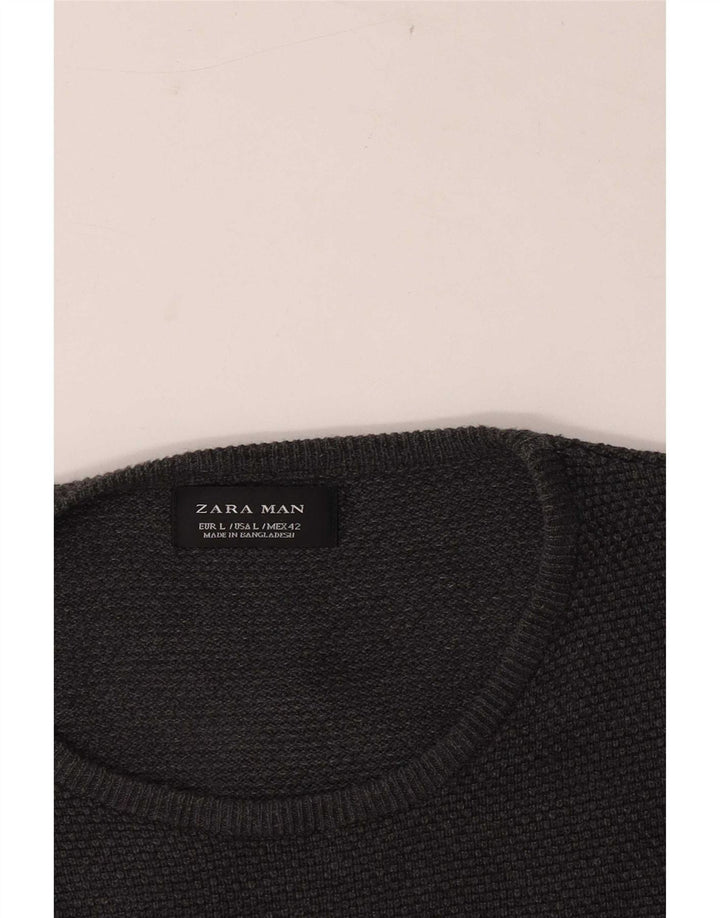 Zara Herren-Pullover mit Rundhalsausschnitt, Größe L, Grau