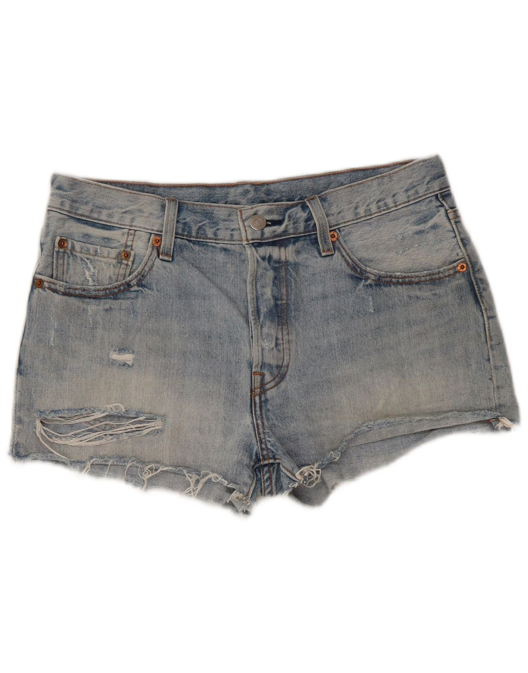 Levi's Damen 501 Distressed Denim Hot Pants W29 Mittelblaue Baumwolle