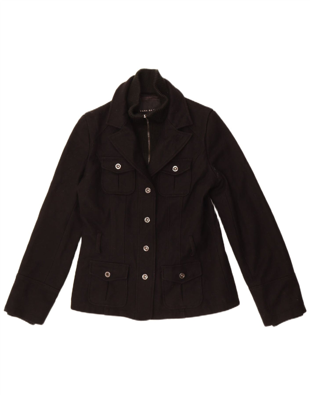 Zara Damen 4-Knopf-Blazerjacke UK 14 2Mittelschwarzes Polyester