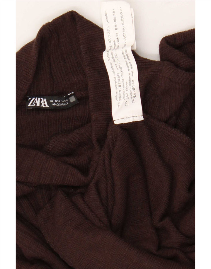 Zara Damen Top Langarm UK 16 Large Braun Polyester