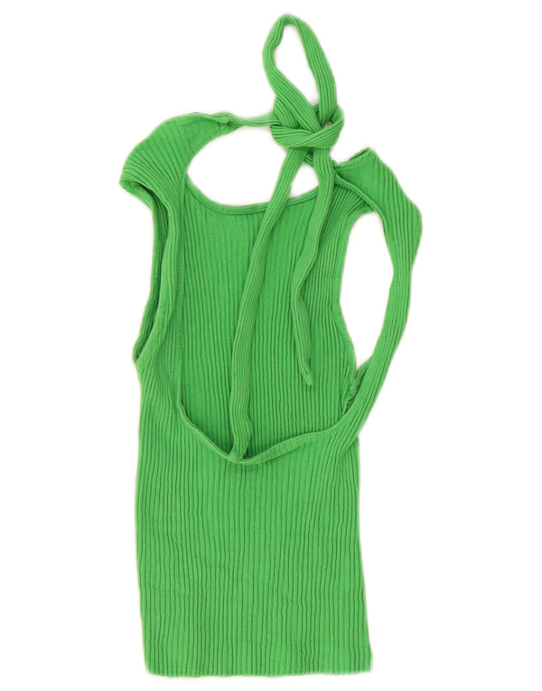 Zara Damen Cut-Out Crop Top UK 12 Mittelgrüne Baumwolle