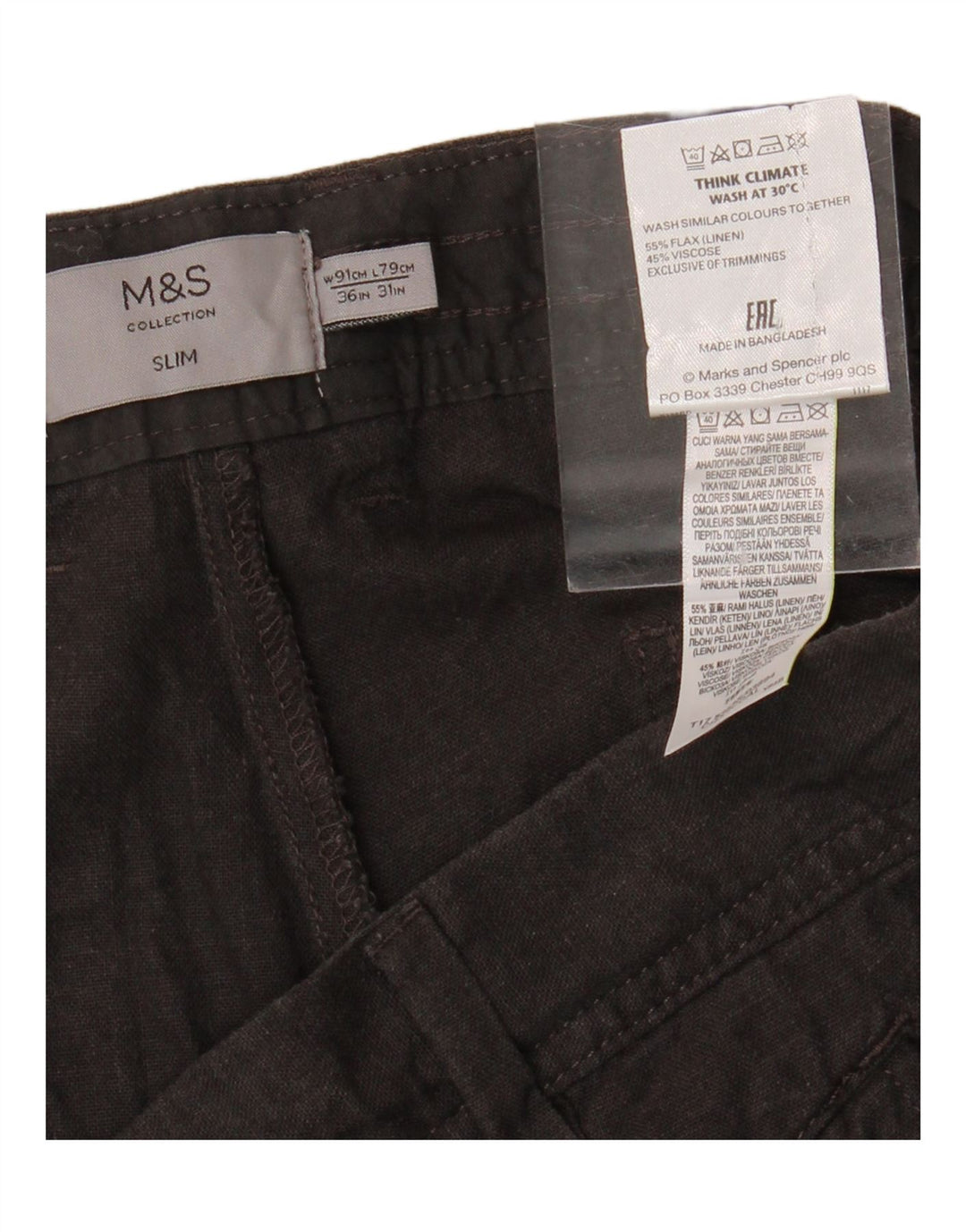 MARKS & SPENCER Herren Slim Chino-Hose W36 L25 Graues Leinen