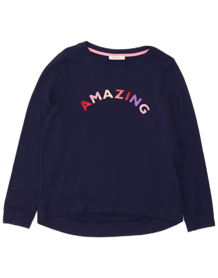 Oasis Damen Grafik-Sweatshirt-Pullover UK 14 Mittelmarineblaue Viskose
