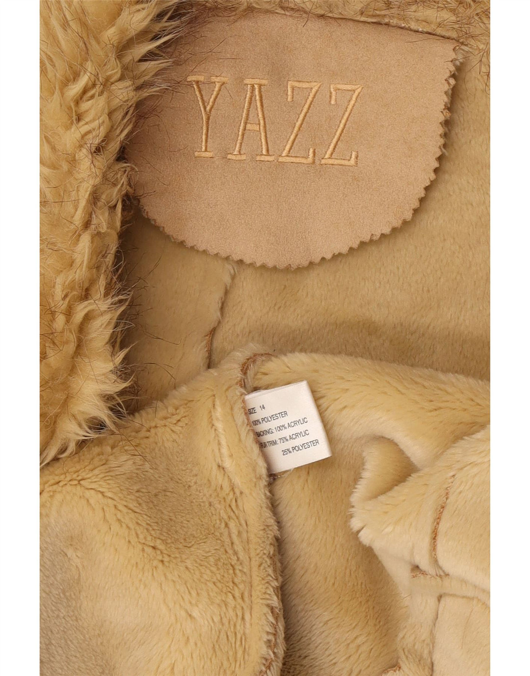 Vintage Damen offene Sherpa-Jacke UK 14 Large Beige Polyester