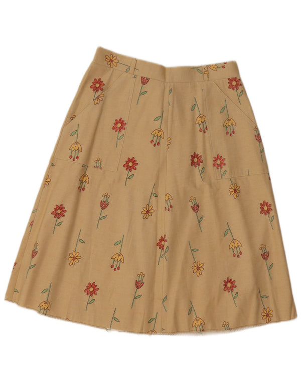 Vintage Damen High Waist A-Linie Rock IT 46 Large W30 Beige Floral