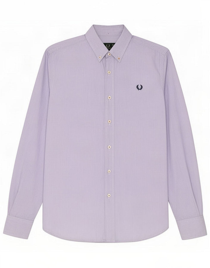 Fred Perry Herrenhemd, kleine blaue Nadelstreifen-Baumwolle