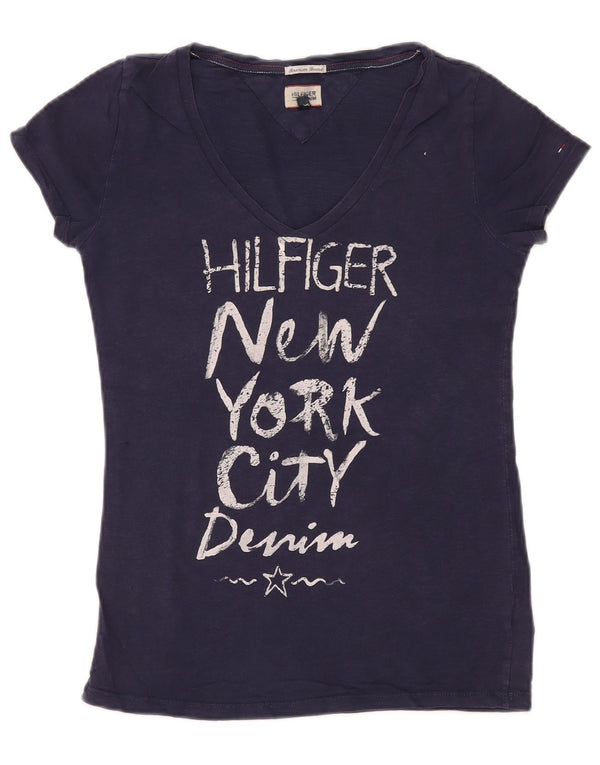 Tommy Hilfiger Grafik-T-Shirt für Damen, UK 10, Größe S, Marineblau, Baumwolle