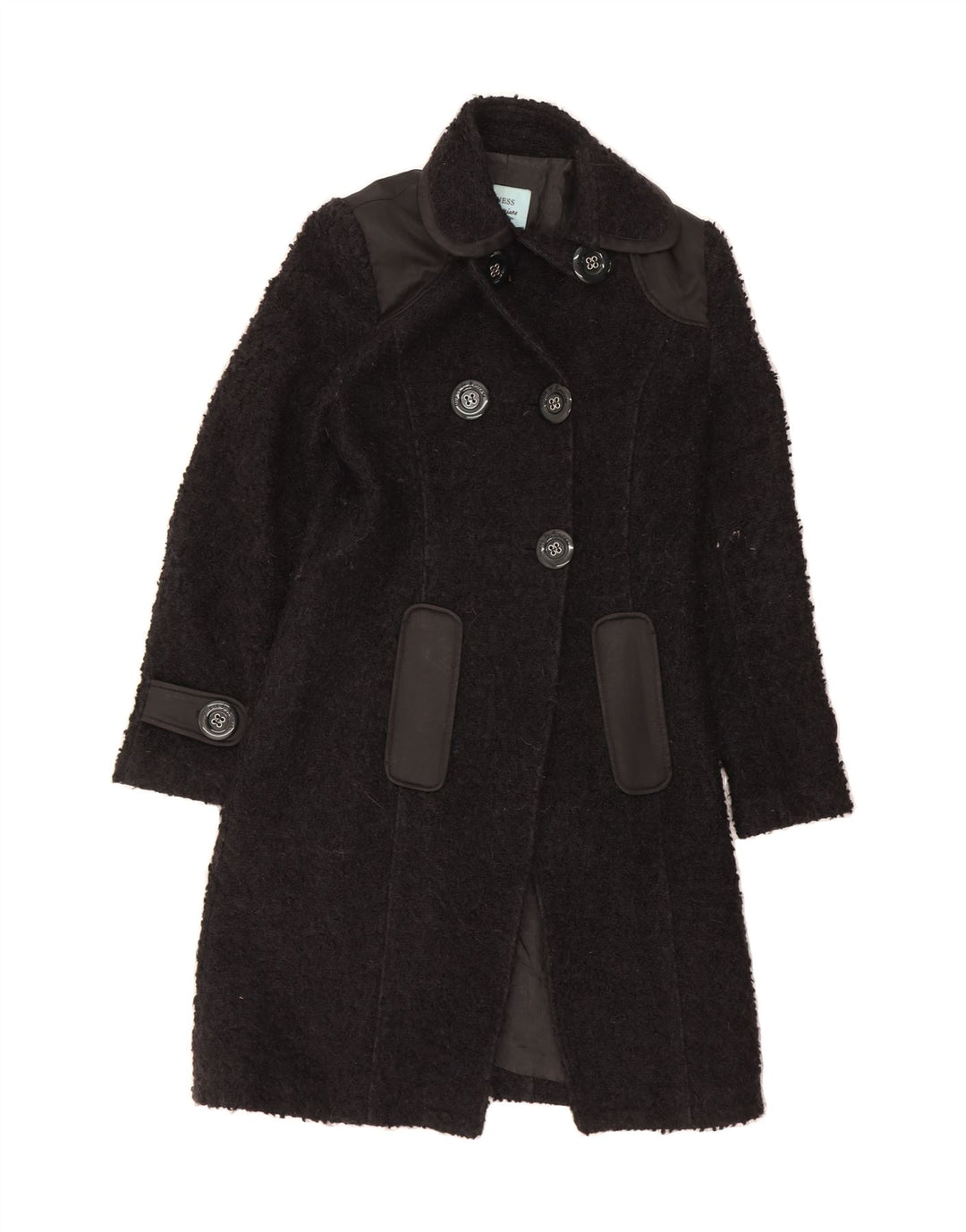 GUESS BY MARCIANO Womens Double Breasted Coat IT 44 Medium Black Cotton Vintage Guess By Marciano and Second-Hand Guess By Marciano from Messina Hembry 
