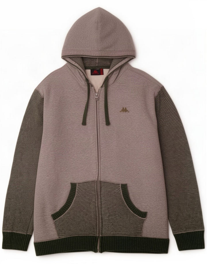Kappa Herren-Kapuzenpullover mit Reißverschluss, groß, graue Farbblock-Wolle