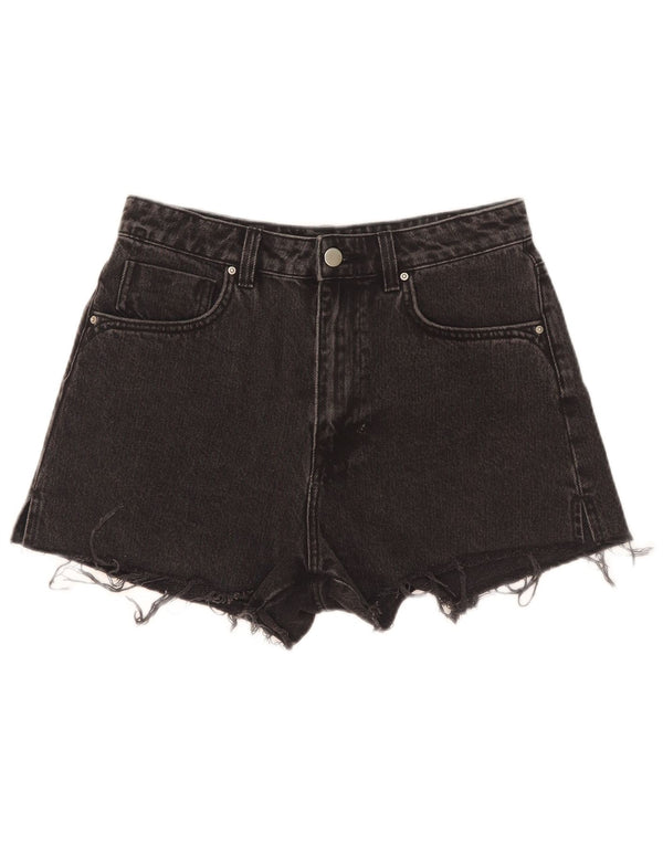 Zara Damen-Jeansshorts mit hoher Taille, Größe S, W28, schwarze Baumwolle