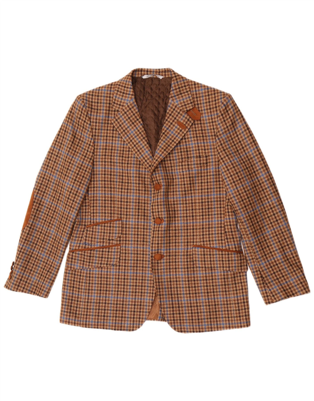 Bostonian Herren-Blazer mit 3 Knöpfen, IT 52 XL, braune Wolle mit Hahnentrittmuster