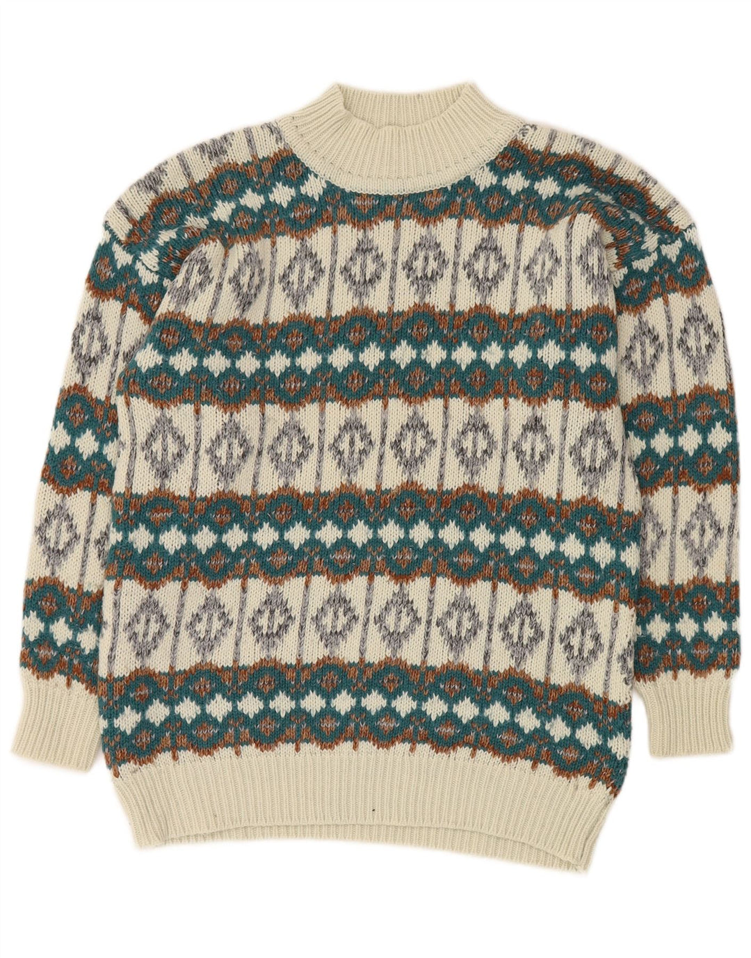 VINTAGE Herren Rollkragenpullover Pullover Mittelweiß Fair Isle
