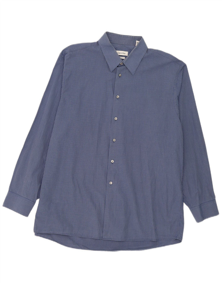 Calvin Klein Herren-Hemd mit normaler Passform, Größe 17, XL, marineblau, Gingham-Baumwolle