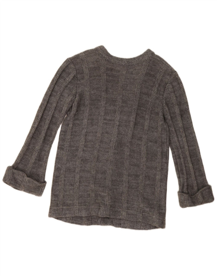 Vintage Damen Cardigan Pullover UK 14 Groß Grau gestreift