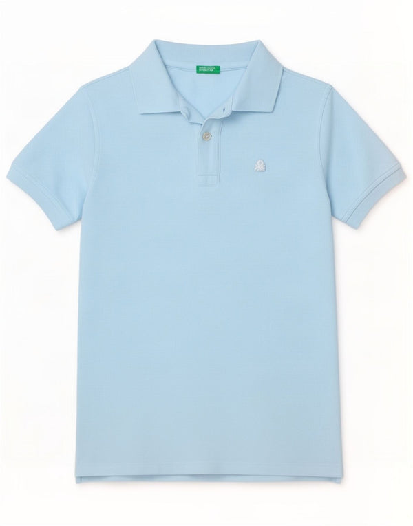 Benetton Jungen-Poloshirt, 8–9 Jahre, groß, blaue Baumwolle