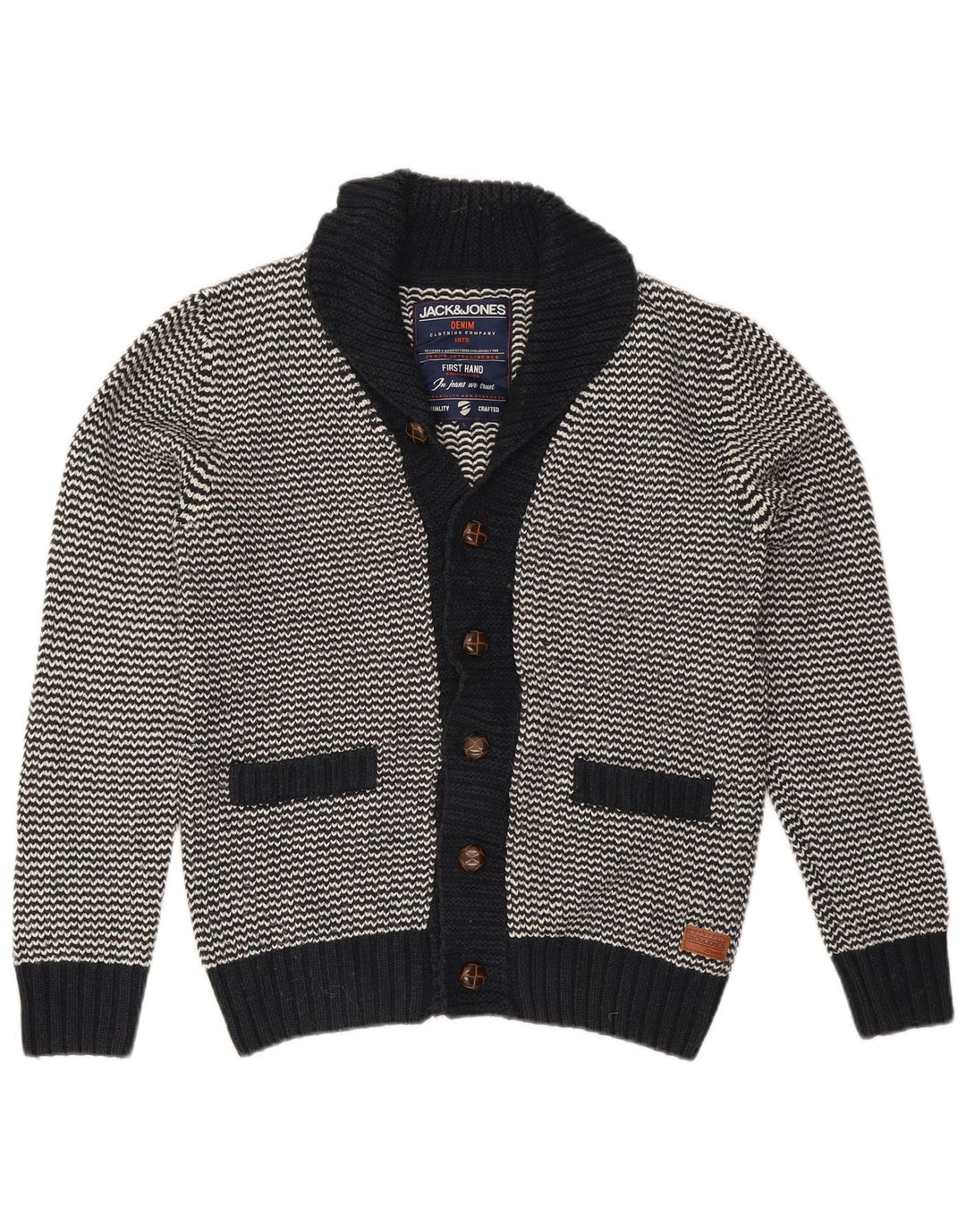 Jack & Jones Herren-Strickjacke, groß, schwarzes Chevron-Acryl