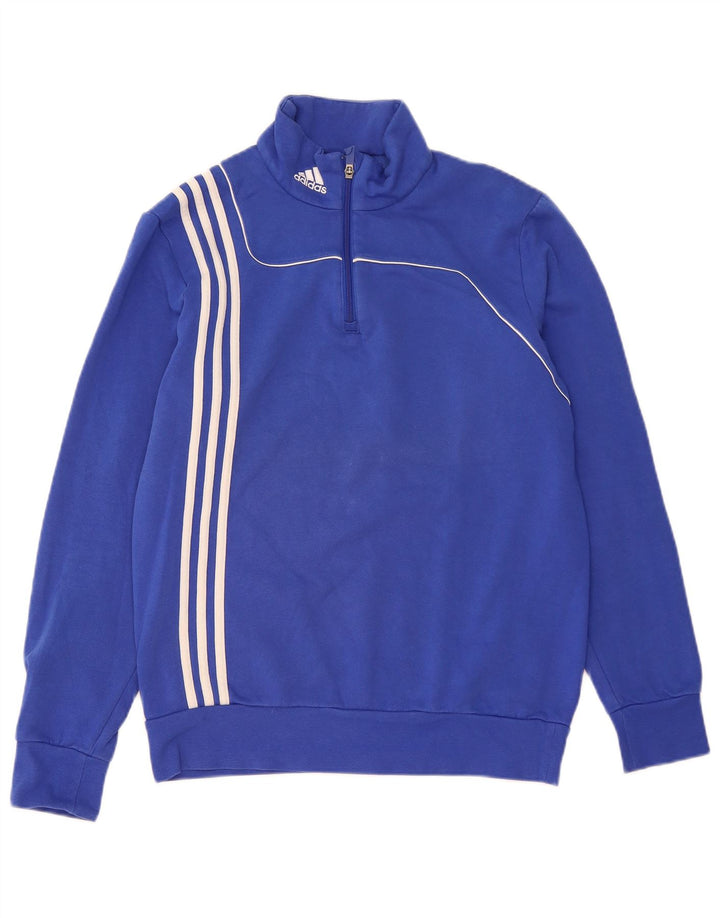 ADIDAS Herren-Sweatshirt mit Reißverschluss am Hals, mittelblaue Baumwolle