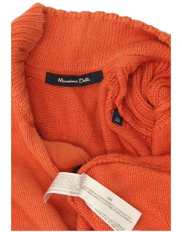 MASSIMO DUTTI Herren-Pullover mit Knopfkragen, groß, orangefarbene Baumwolle