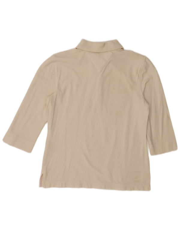 Tommy Hilfiger Damen-Poloshirt mit 3/4-Ärmeln, UK-Größe 10, Größe S, cremefarbene Baumwolle