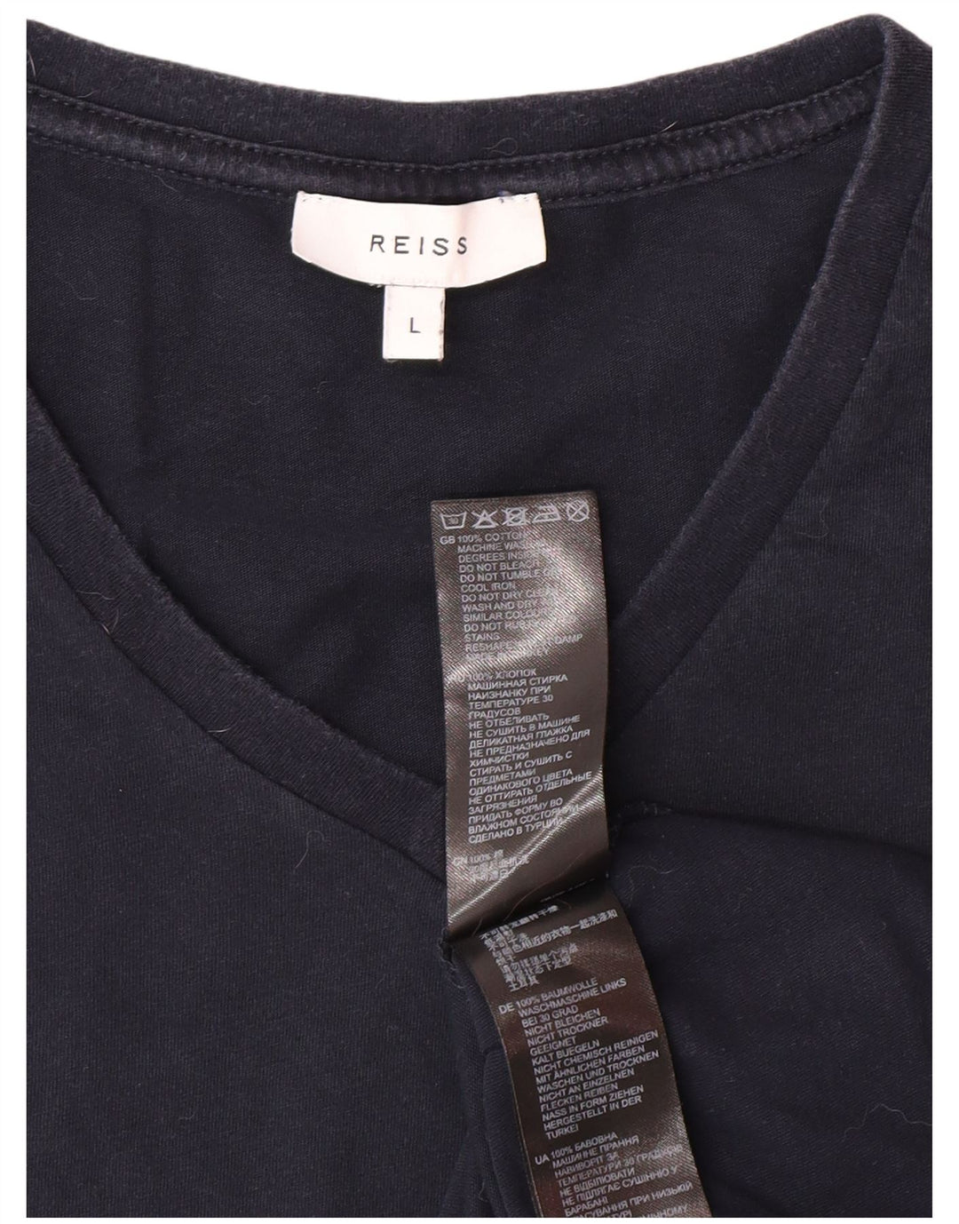 REISS Womens T-Shirt Top Large Navy Blue Cotton