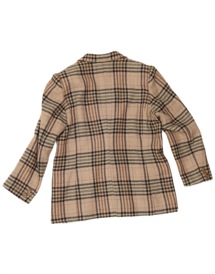 VINTAGE Womens 2 Button Blazer Jacket UK 16 Large Beige Check