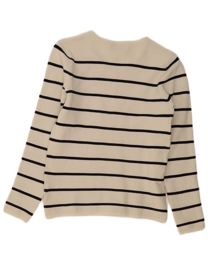 Zara Herren-Pullover mit V-Ausschnitt, klein, weiß gestreift