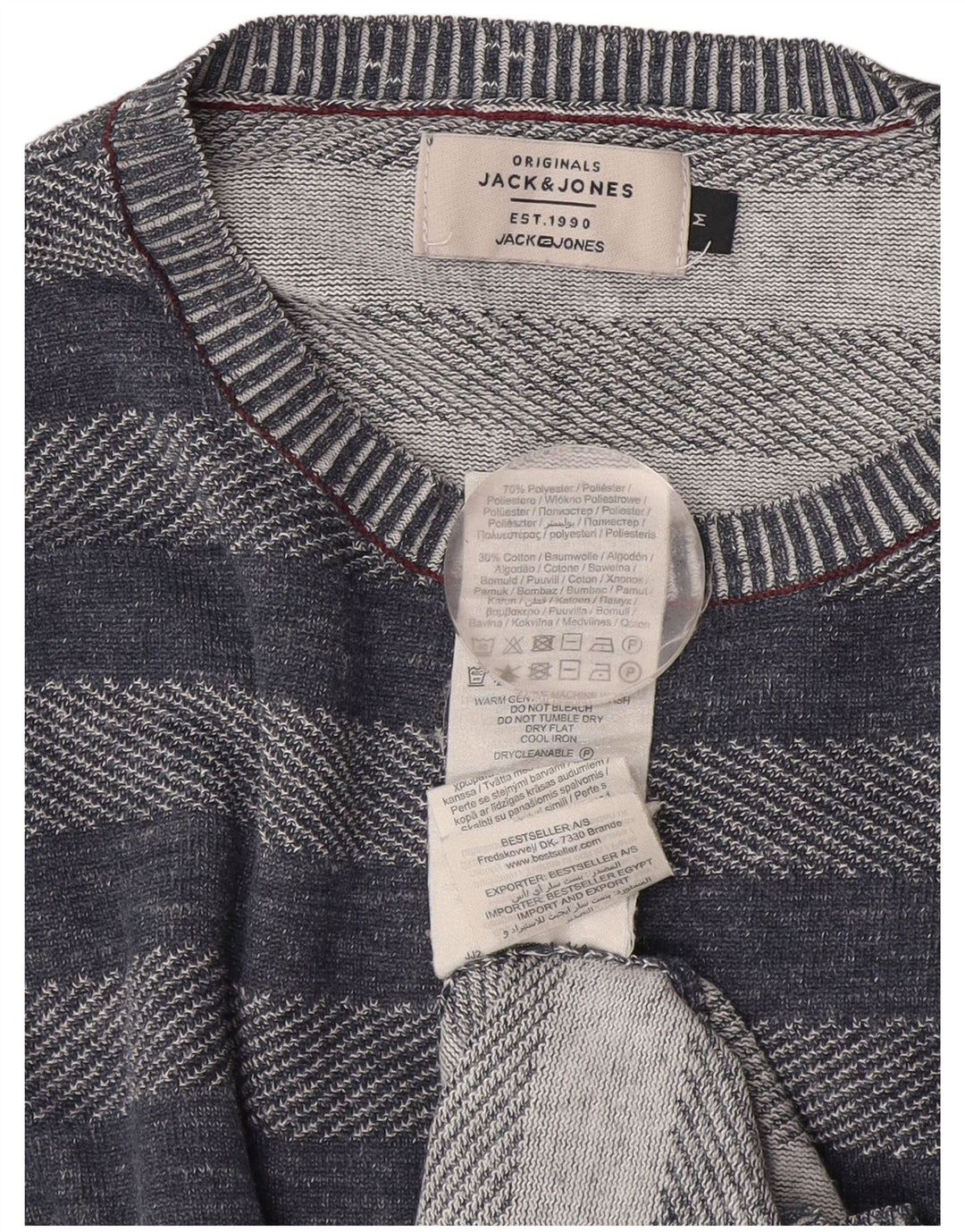 Jack & Jones Herren-Pullover mit Rundhalsausschnitt, mittelblau gestreift