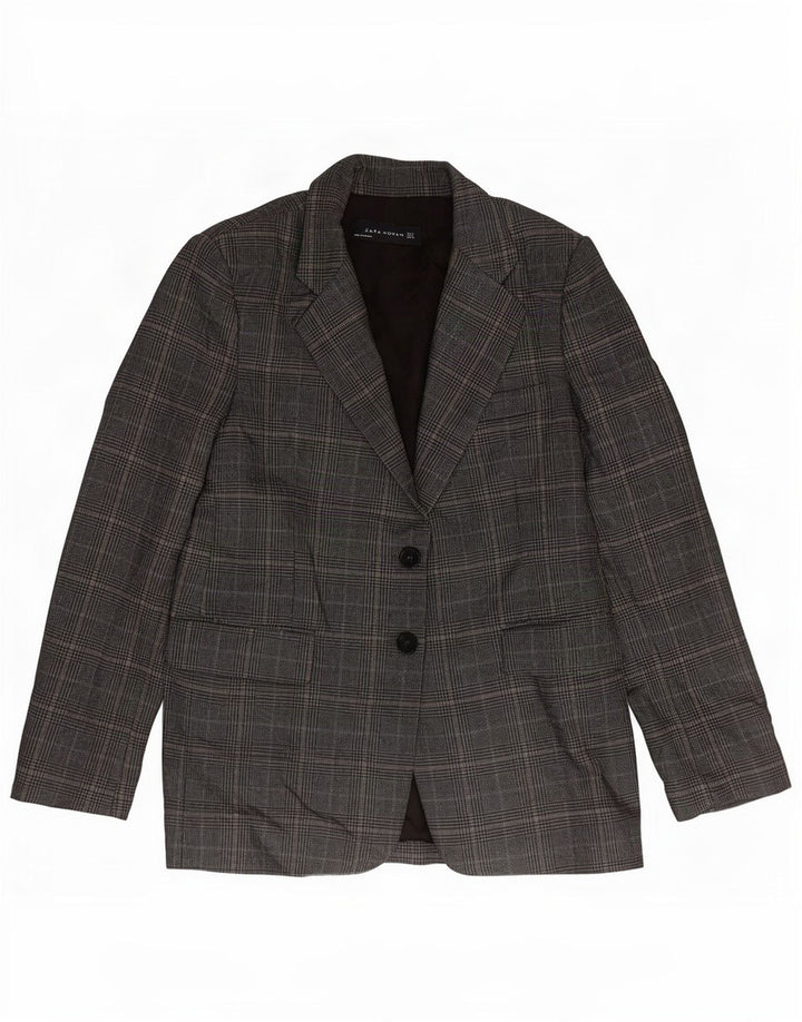 Zara Damen-Blazer mit 2 Knöpfen, Gr. 10, Größe S, Grau, Hahnentrittmuster, Polyester