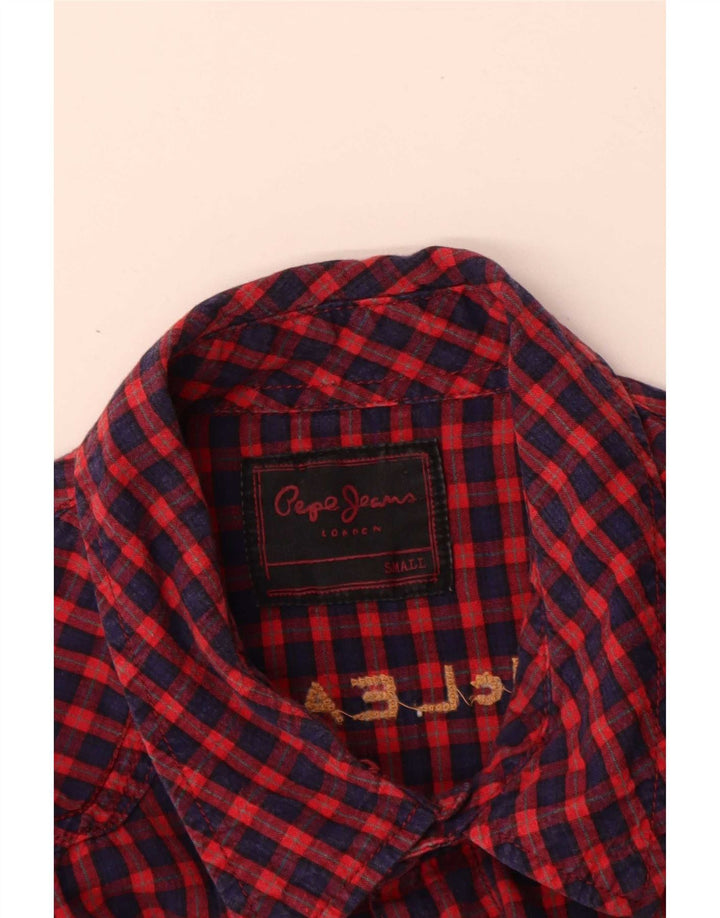 PEPE Jeans Herren-Flanellhemd mit Grafik, klein, rot, Gingham-Baumwolle