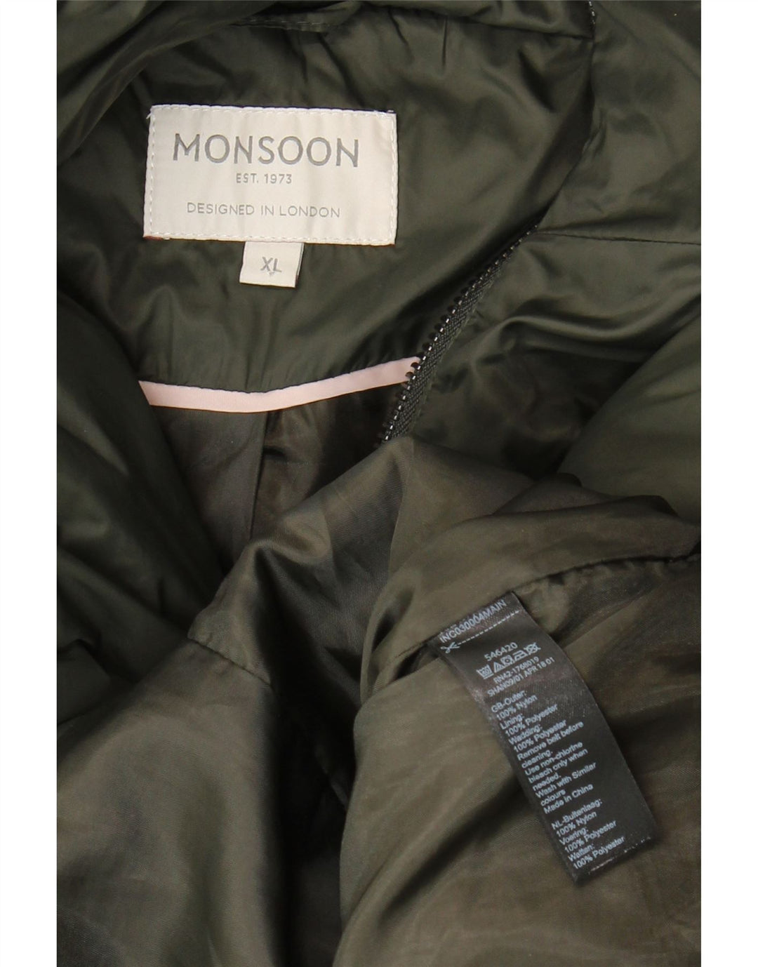 MONSOON Wattierte Damenjacke mit Kapuze, UK 18, XL, Khaki, Nylon