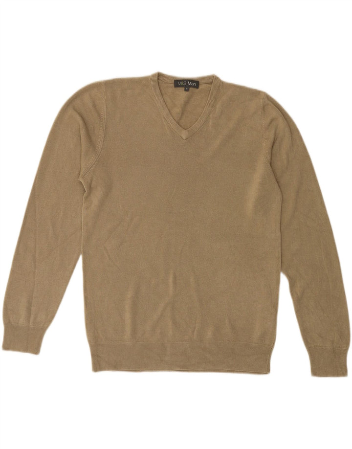 Marks & Spencer Herren-Pullover mit V-Ausschnitt, mittelbeigefarbenes Acryl
