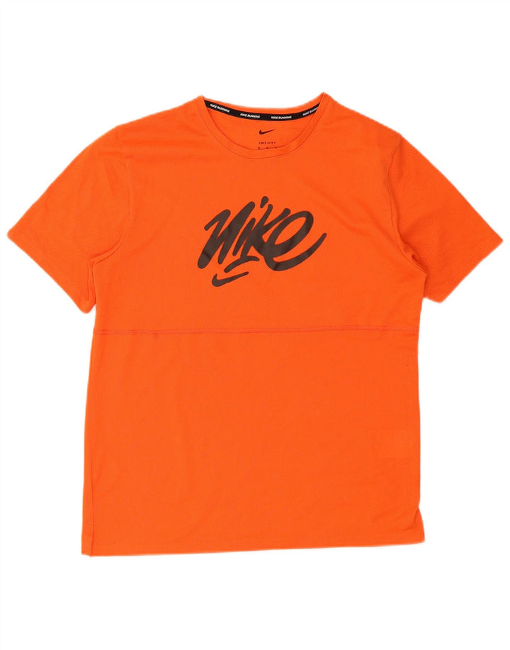 Nike Herren Dri Fit Grafik-T-Shirt-Oberteil aus mittelorangefarbenem Polyester