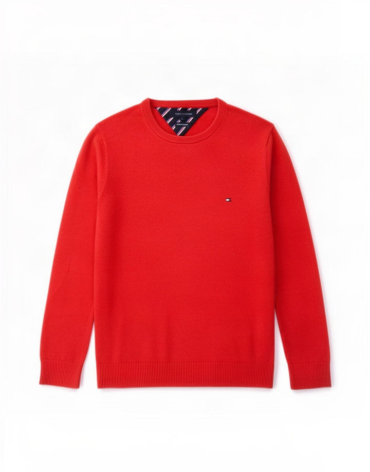 Tommy Hilfiger Herren-Pullover mit Rundhalsausschnitt, Größe S, rote Baumwolle