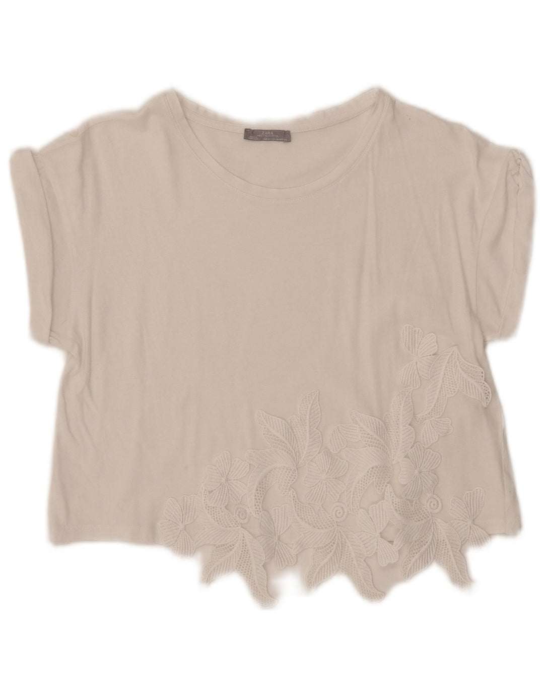 Zara Damen Crop Bluse Top UK 12 Mittelweiß geblümt