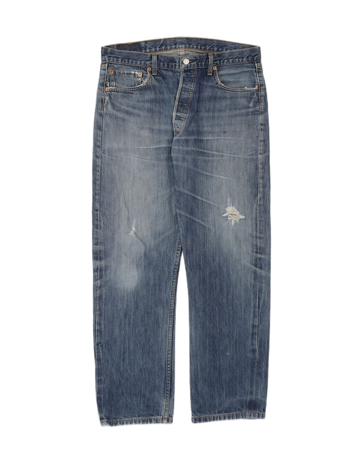 Levi's Herren 501 Distressed Straight Jeans W36 L30 Blaue Baumwolle